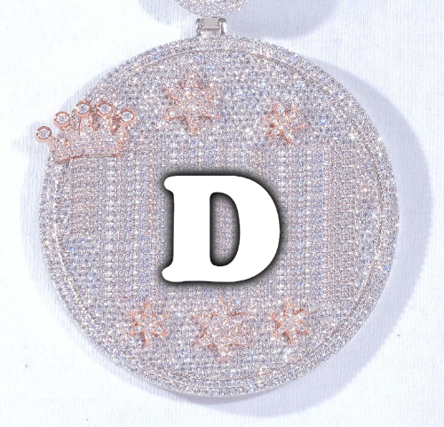 CUSTOM LETTER NECKLACE 3D BIG CROWN DISC