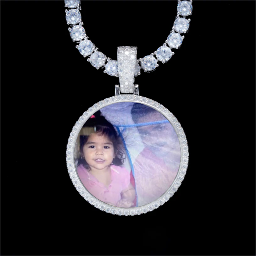 925S & VVS Moissanite 3D Circle Custom Picture Pendant