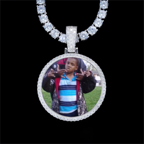 925S & VVS Moissanite 3D Circle Custom Picture Pendant
