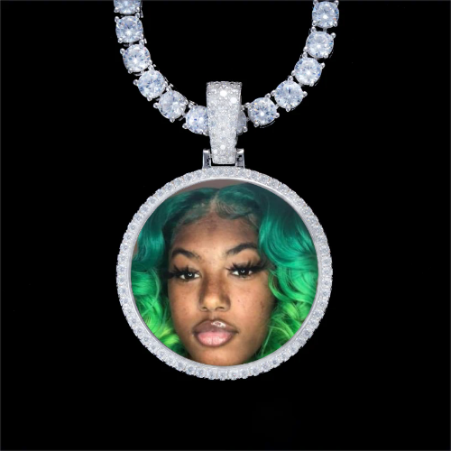 925S & VVS Moissanite 3D Circle Custom Picture Pendant