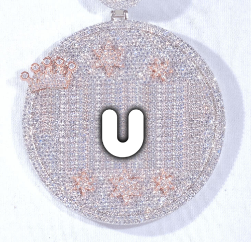 CUSTOM LETTER NECKLACE 3D BIG CROWN DISC