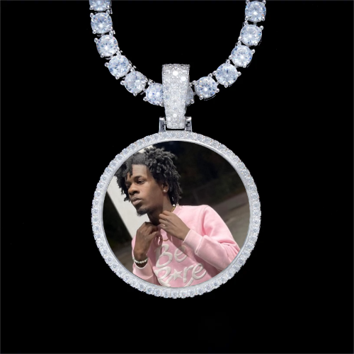 925S & VVS Moissanite 3D Circle Custom Picture Pendant