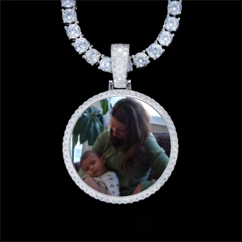 925S & VVS Moissanite 3D Circle Custom Picture Pendant