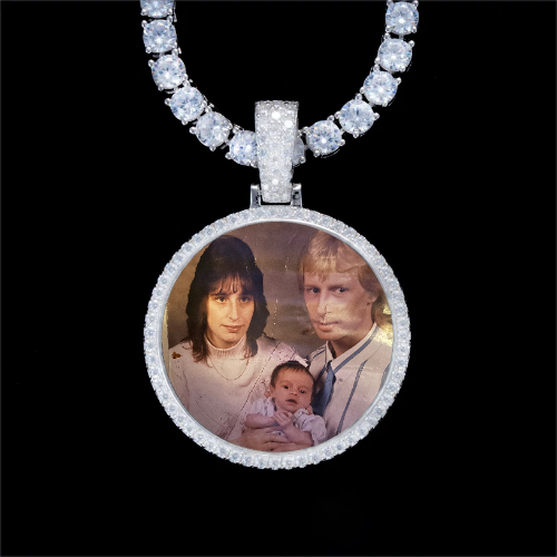 925S & VVS Moissanite 3D Circle Custom Picture Pendant