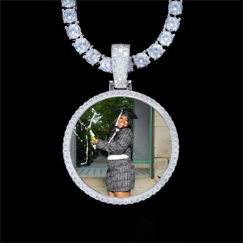 925S & VVS Moissanite 3D Circle Custom Picture Pendant