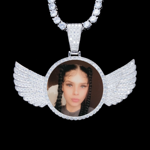 925S & VVS Moissanite 3D Wing Custom Picture Pendant