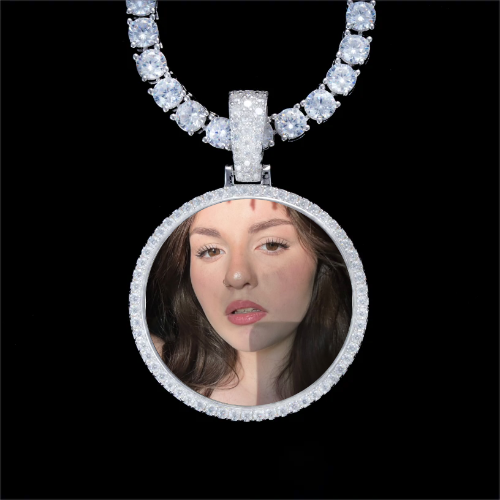 925S & VVS Moissanite 3D Circle Custom Picture Pendant