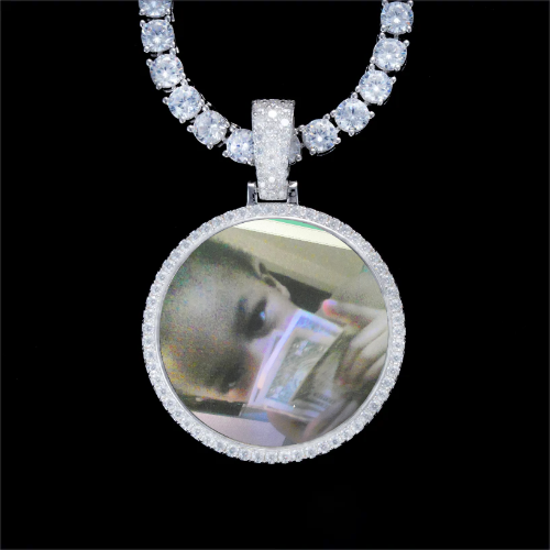 925S & VVS Moissanite 3D Circle Custom Picture Pendant