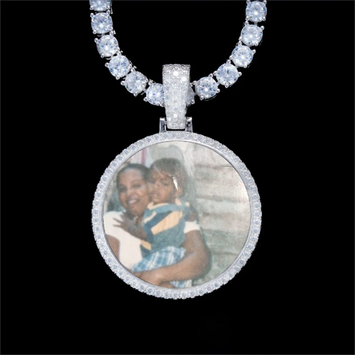 925S & VVS Moissanite 3D Circle Custom Picture Pendant