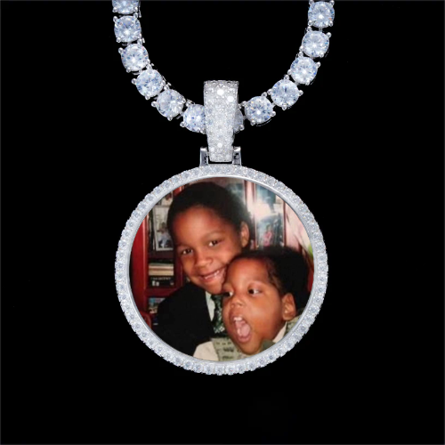 925S & VVS Moissanite 3D Circle Custom Picture Pendant