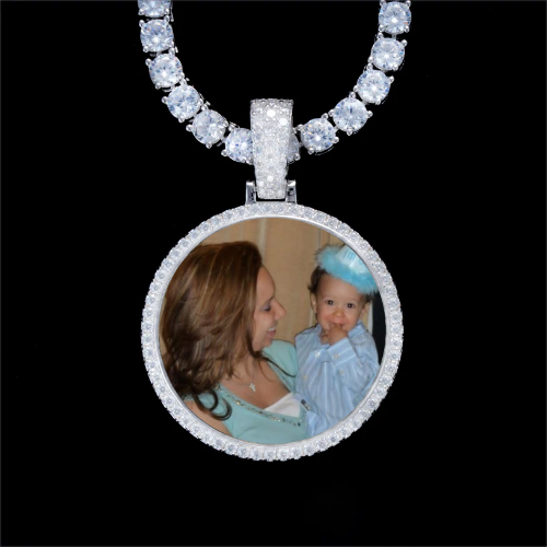 925S & VVS Moissanite 3D Circle Custom Picture Pendant