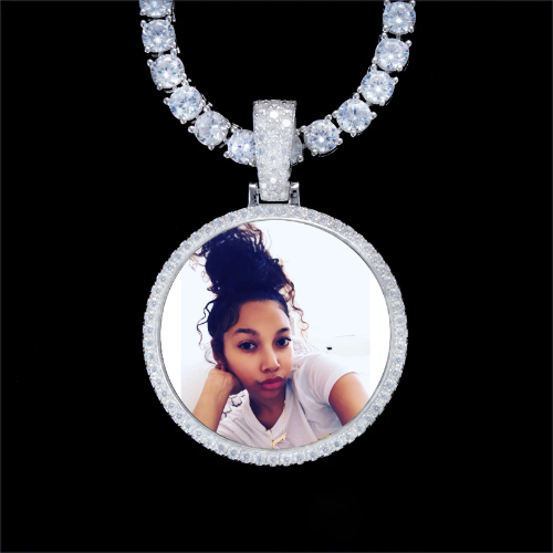 925S & VVS Moissanite 3D Circle Custom Picture Pendant