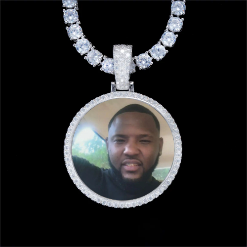 925S & VVS Moissanite 3D Circle Custom Picture Pendant
