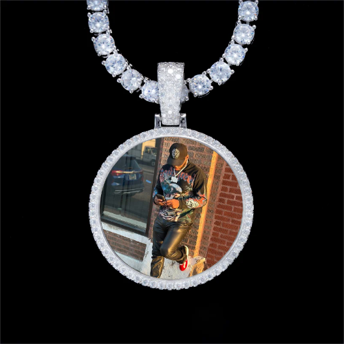 925S & VVS Moissanite 3D Circle Custom Picture Pendant