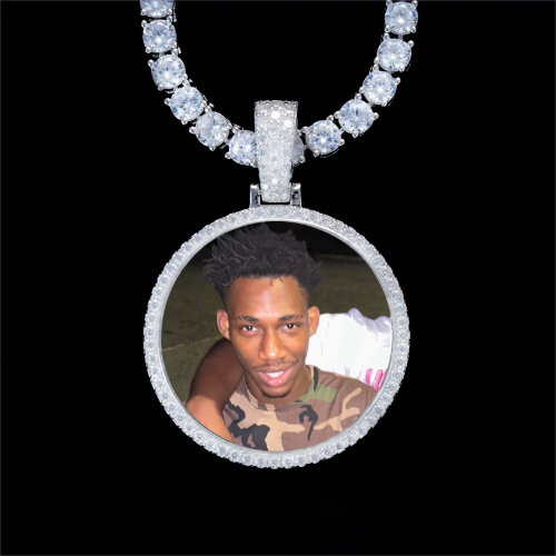 925S & VVS Moissanite 3D Circle Custom Picture Pendant