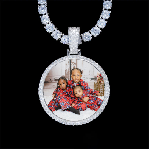 925S & VVS Moissanite 3D Circle Custom Picture Pendant