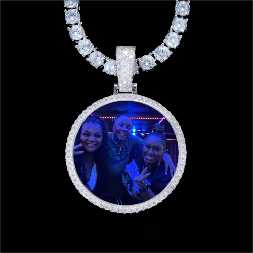 925S & VVS Moissanite 3D Circle Custom Picture Pendant