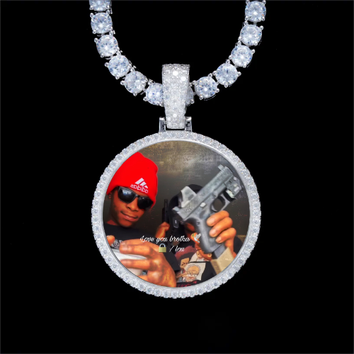 925S & VVS Moissanite 3D Circle Custom Picture Pendant