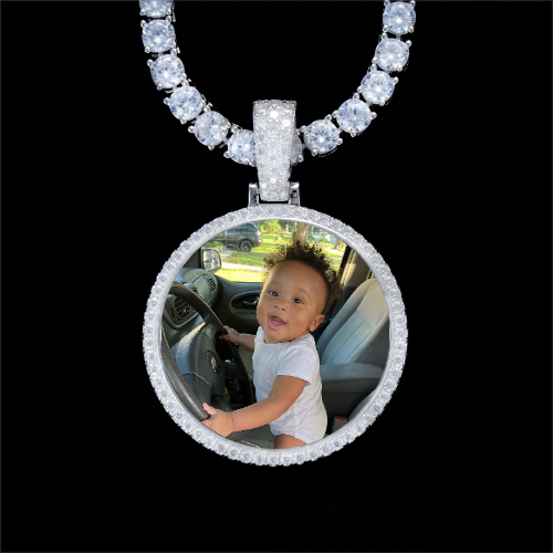 925S & VVS Moissanite 3D Circle Custom Picture Pendant