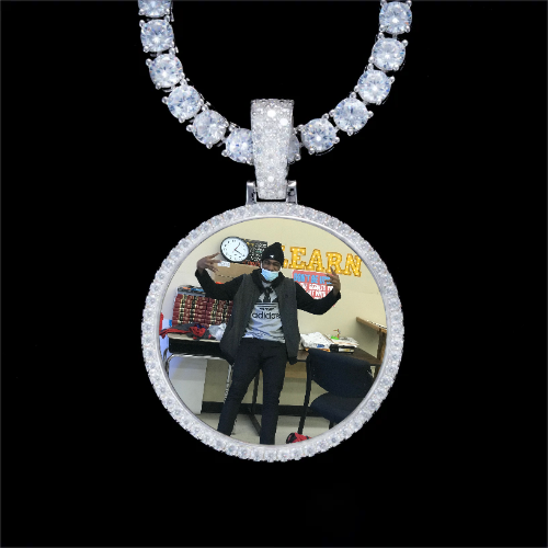 925S & VVS Moissanite 3D Circle Custom Picture Pendant