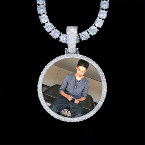 925S & VVS Moissanite 3D Circle Custom Picture Pendant