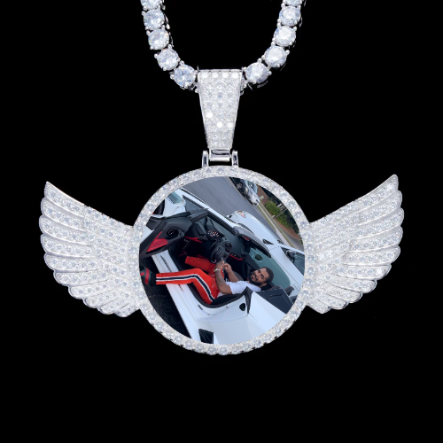 925S & VVS Moissanite 3D Wing Custom Picture Pendant