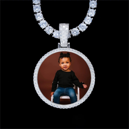 925S & VVS Moissanite 3D Circle Custom Picture Pendant