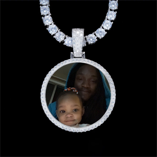 925S & VVS Moissanite 3D Circle Custom Picture Pendant