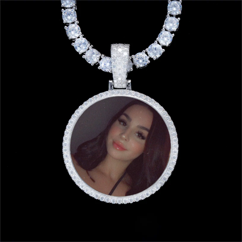925S & VVS Moissanite 3D Circle Custom Picture Pendant