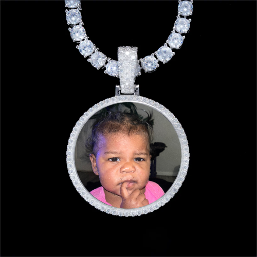 925S & VVS Moissanite 3D Circle Custom Picture Pendant