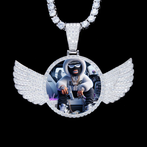 925S & VVS Moissanite 3D Wing Custom Picture Pendant
