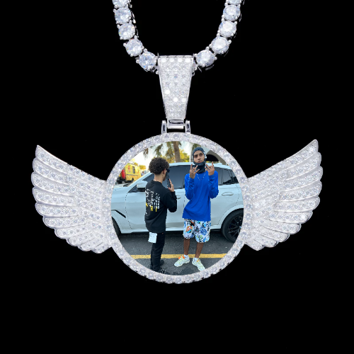 925S & VVS Moissanite 3D Wing Custom Picture Pendant