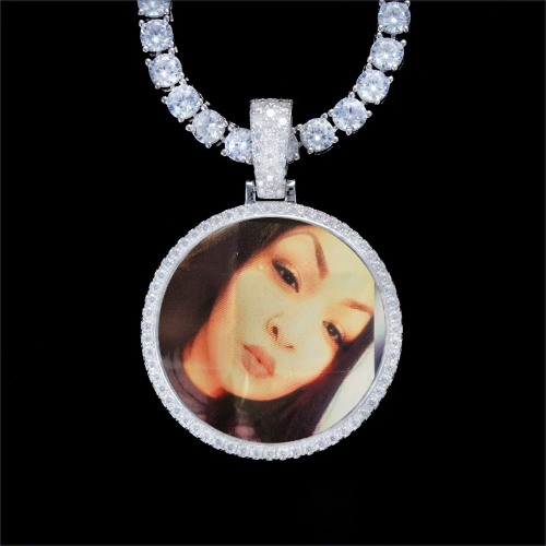 925S & VVS Moissanite 3D Circle Custom Picture Pendant