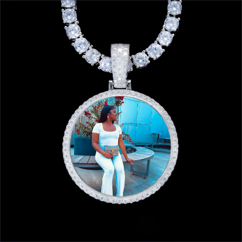 925S & VVS Moissanite 3D Circle Custom Picture Pendant