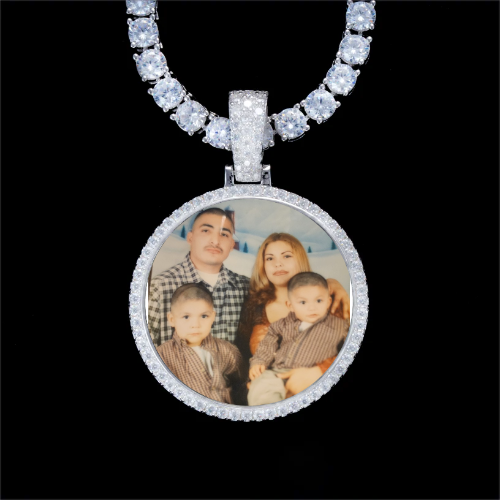 925S & VVS Moissanite 3D Circle Custom Picture Pendant
