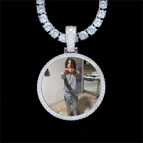 925S & VVS Moissanite 3D Circle Custom Picture Pendant