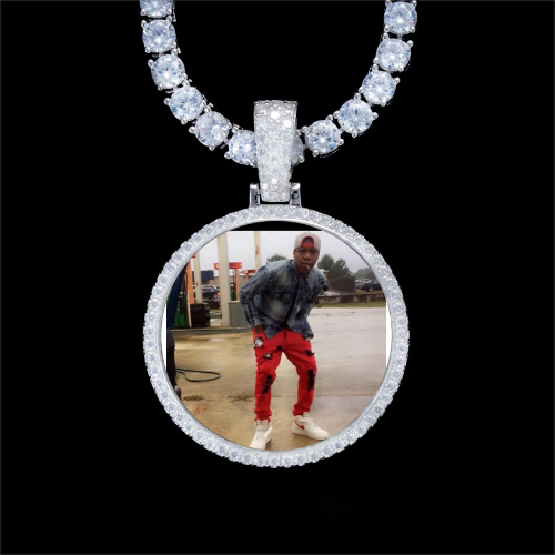 925S & VVS Moissanite 3D Circle Custom Picture Pendant