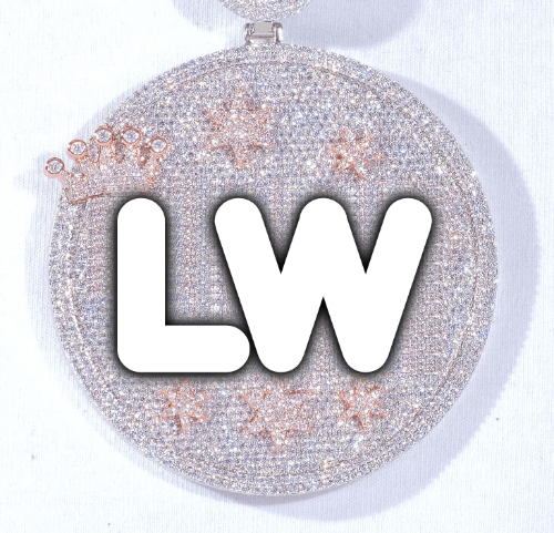 CUSTOM LETTER NECKLACE 3D BIG CROWN DISC