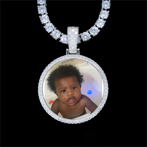 925S & VVS Moissanite 3D Circle Custom Picture Pendant