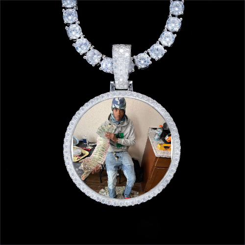 925S & VVS Moissanite 3D Circle Custom Picture Pendant