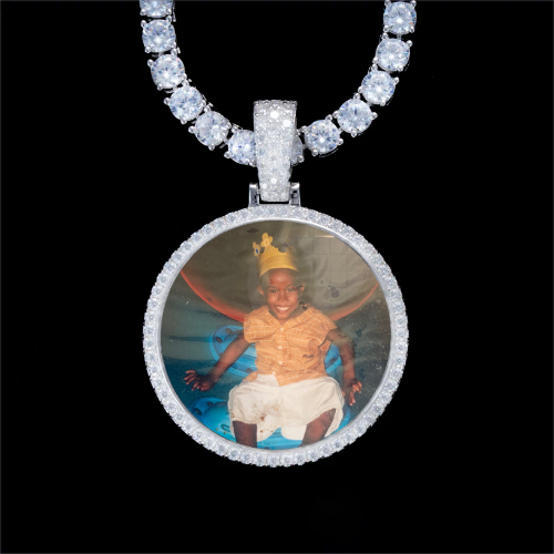 925S & VVS Moissanite 3D Circle Custom Picture Pendant