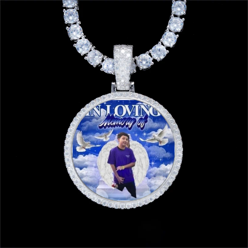 925S & VVS Moissanite 3D Circle Custom Picture Pendant