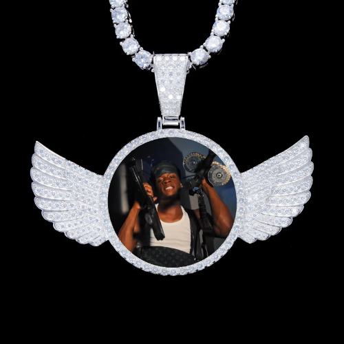 925S & VVS Moissanite 3D Wing Custom Picture Pendant