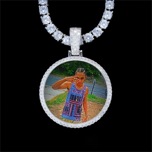 925S & VVS Moissanite 3D Circle Custom Picture Pendant