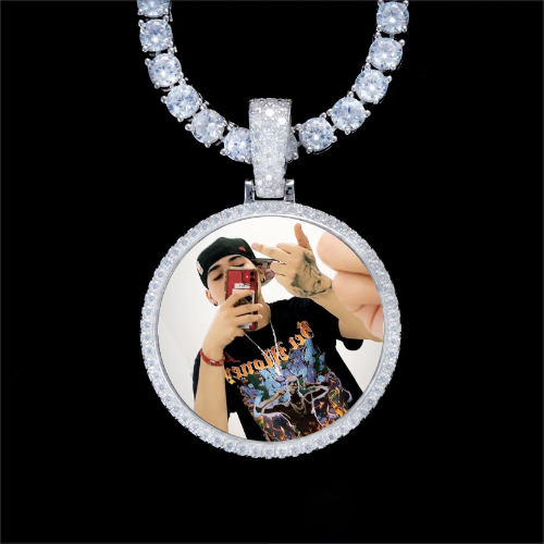 925S & VVS Moissanite 3D Circle Custom Picture Pendant