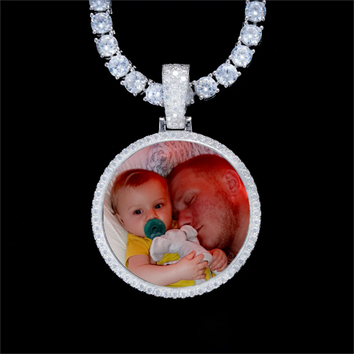 925S & VVS Moissanite 3D Circle Custom Picture Pendant