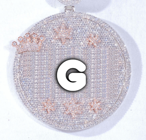 CUSTOM LETTER NECKLACE 3D BIG CROWN DISC