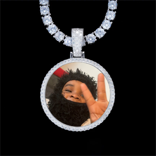 925S & VVS Moissanite 3D Circle Custom Picture Pendant