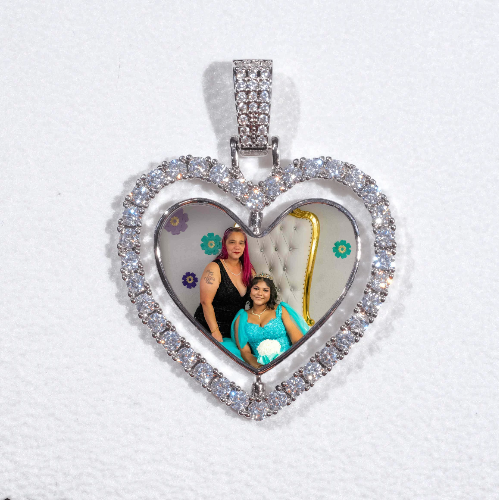 3D Spinning 2-Faced Heart Custom Picture Pendant