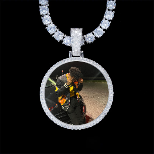 925S & VVS Moissanite 3D Circle Custom Picture Pendant